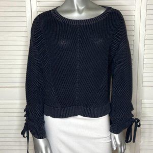 Hollister Co. Dark Gray Textured Knit Cotton Sweater w/ Tie Sleeves S Cozy Chic